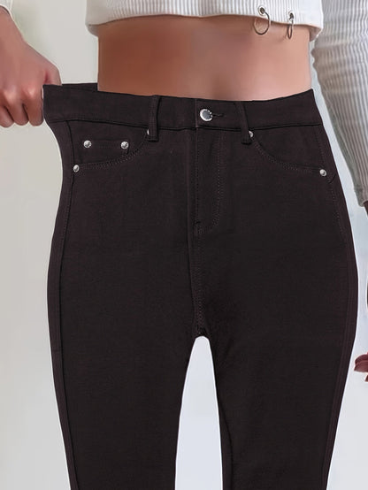 Women's High Waist Stretch Skinny Jeans Metal Button Street Style Slim Fit Denim Pants 10 Colors S-XXL Everyday Wear
