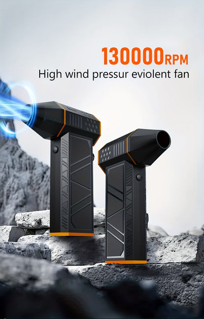 Electric Air Duster 130,000 RPM Cordless Rechargeable | 3-Speed Turbine Fan Air Blower for Keyboard, Computer, Car Interior & Home – Replaces Compressed Air Cans – Black & Orange