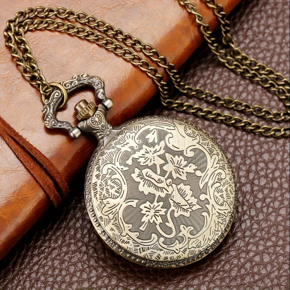Vintage Bronze Pocket Watch Set of 2 – Classic Round Dial Quartz Movement, Zinc Alloy Case Nickel-Free Strap, Antique Style Timepiece – Perfect Gift for Christmas Birthday Graduation Valentine's Day