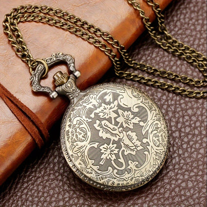 Vintage Bronze Pocket Watch Set of 2 – Classic Round Dial Quartz Movement, Zinc Alloy Case Nickel-Free Strap, Antique Style Timepiece – Perfect Gift for Christmas Birthday Graduation Valentine's Day