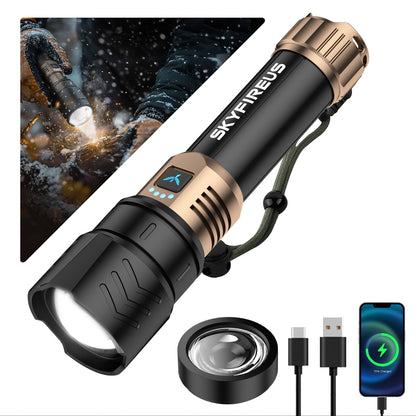 SKYFIRE LED Super Bright Rechargeable Flashlight with Zoom, 4 Modes & Cycling Light – High Lumen Tactical Flashlight for Camping, Outdoor Adventures & Household Emergency Use