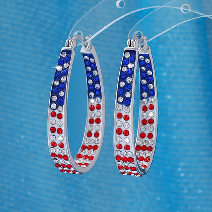 Bohemian Retro Hoop Earrings for Women – Colorful Star & Dot Design with Blue Red White Zircon Crystals, Lightweight Zinc Alloy, Chunky Statement Earrings for Festival, Vacation & Holiday Gift
