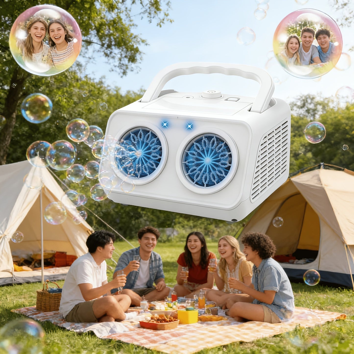 Automatic Bubble Machine Upgraded Thickened 2-Fan Design 20000 Plus Bubbles Per Minute Plugin or Battery Powered Portable Indoor Outdoor Bubble Blower for Birthday Party Wedding Kids White Black
