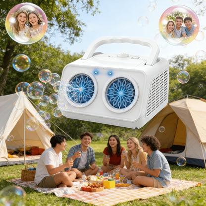 Automatic Bubble Machine Upgraded Thickened 2-Fan Design 20000 Plus Bubbles Per Minute Plugin or Battery Powered Portable Indoor Outdoor Bubble Blower for Birthday Party Wedding Kids White Black