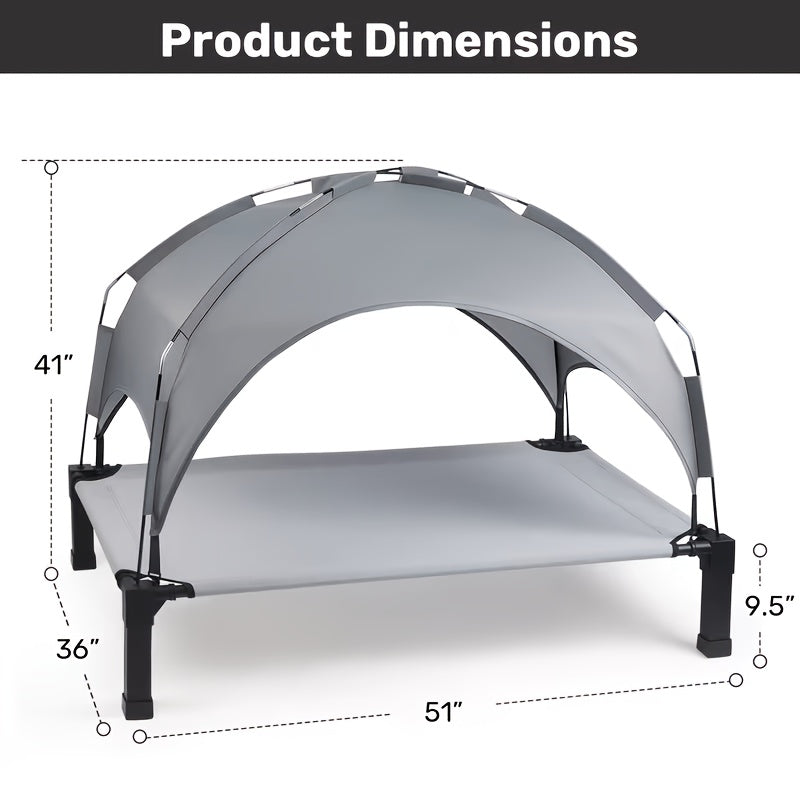 Elevated Dog Bed with Removable Canopy Shade Tent – Portable Raised Outdoor Cooling Pet Cot for Dogs & Cats, Breathable Mesh, Lightweight Foldable Design for Camping, Yard & Patio