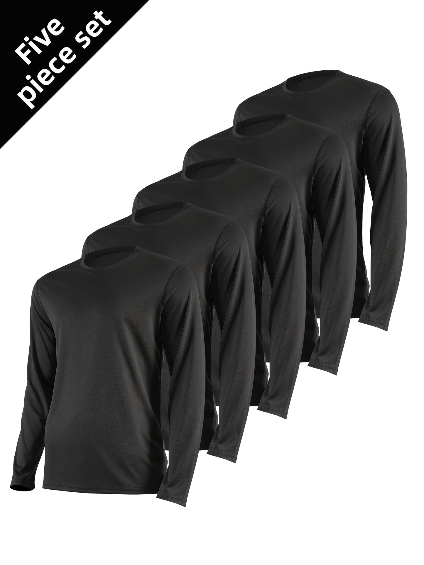 Men's Quick Dry Long Sleeve Shirts 5-Pack Moisture Wicking Breathable Athletic Workout Tops - Anti-Odor Stretchy Running Gym Training S-XXL