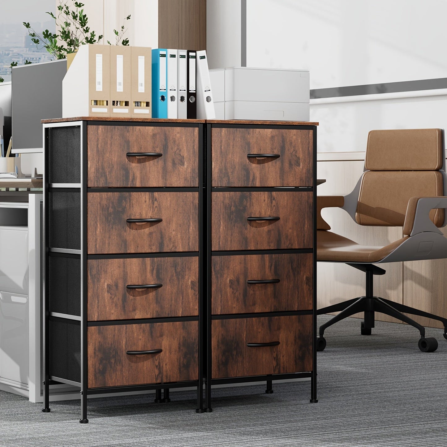Drawer Cabinet with Metal Frame & Hardwood Top – Home Office Storage Organizer, 2 to 10 Drawers, Assembly Required – White, Grey, Black, Rustic Brown – Bedroom, Living Room & Office Filing Cabinet