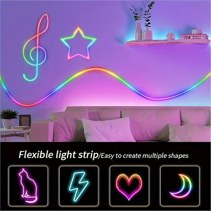 RGB LED Neon Rope Light IP65 Waterproof – App & Remote Control, Music Sync Color-Changing Silicone Strip 3.2ft/9.8ft/16.4ft for Gaming, Bedroom, Indoor & Outdoor Decoration