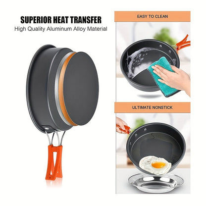 Portable Camping Cookware Set for 2-3 People – Nonstick Pot, Frying Pan & Kettle with Foldable Storage, Lightweight Outdoor Camp Kitchen Kit for Hiking, Backpacking & Travel