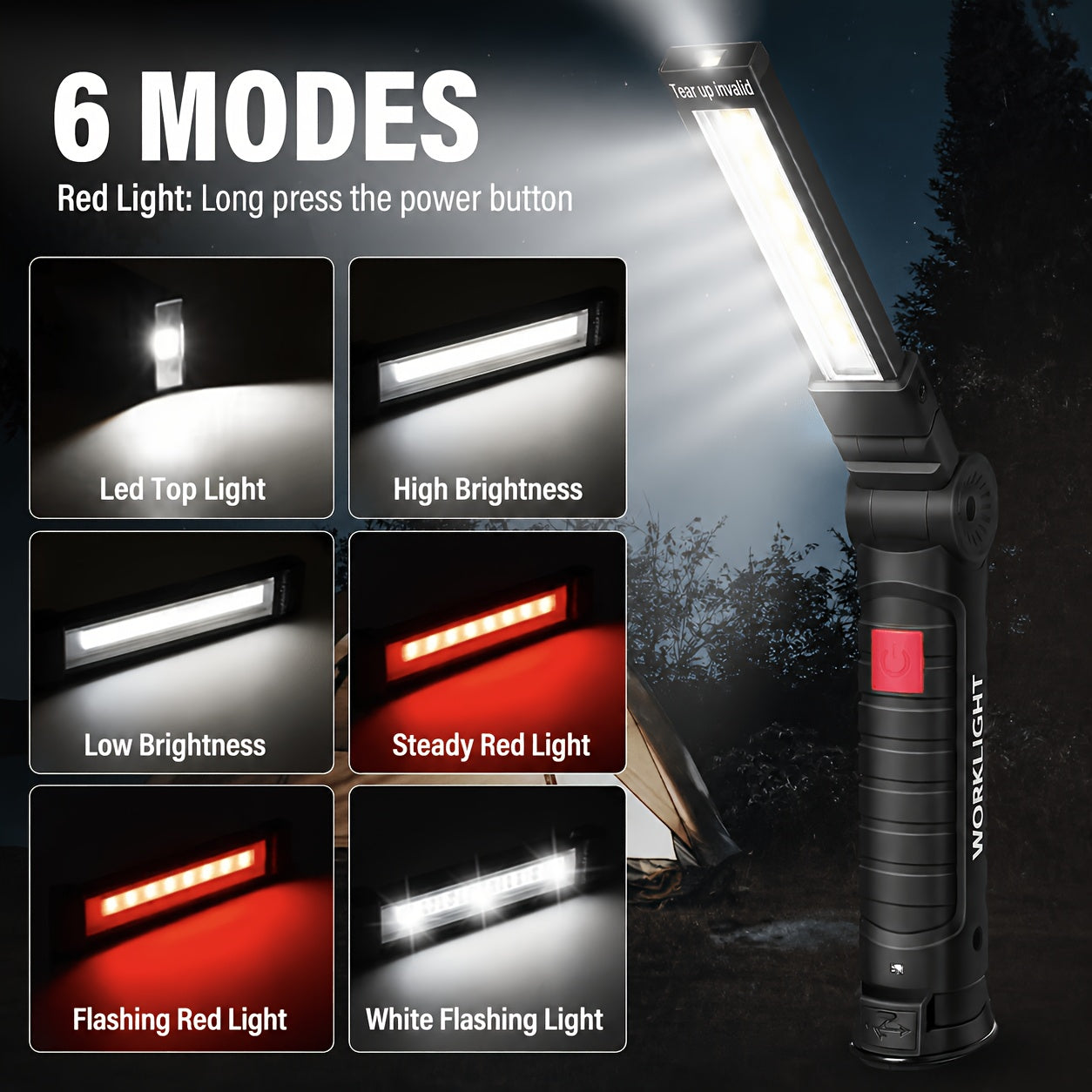 COB LED Rechargeable Work Lights – Portable Hanging Work Lamp with Built-In Battery for Camping, Yard, Party & Vehicle Maintenance, 2/4/6/8/10 Pack Options, Black & Khaki