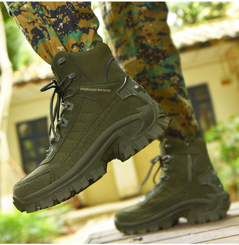 Men's Lightweight High-Top Tactical Hiking Boots – Slip-Resistant Durable Outdoor Boots for Jungle Hiking, Hunting & Adventure Travel, All-Season, Army Green Dark Brown Sand, US 6.5-12