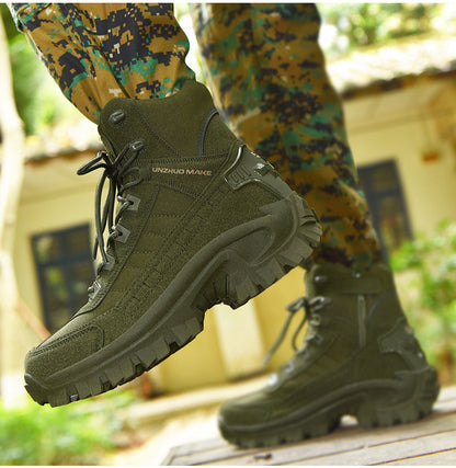 Men's Lightweight High-Top Tactical Hiking Boots – Slip-Resistant Durable Outdoor Boots for Jungle Hiking, Hunting & Adventure Travel, All-Season, Army Green Dark Brown Sand, US 6.5-12