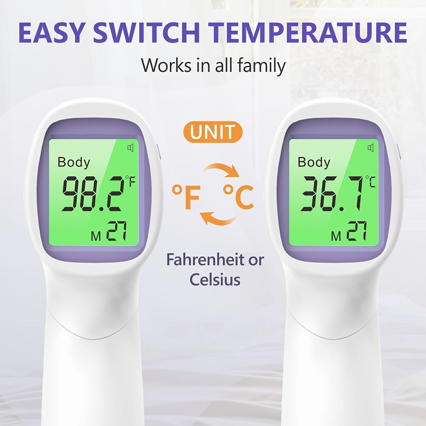 No-Touch Forehead Thermometer for Adults & Kids – Digital Infrared Thermometer with Fever Alarm, 3-Color Backlit Display, 28 Memory Recall, Fast & Accurate Results for All Ages