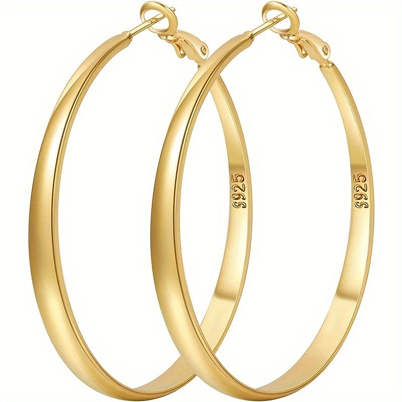 S925 Sterling Silver Large Hoop Earrings Hypoallergenic Thin Oversized Big Hoops French Minimalist Style for Women Girls Daily Vacation Jewelry