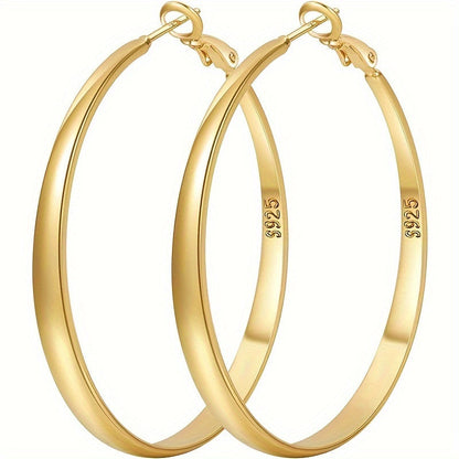 S925 Sterling Silver Large Hoop Earrings Hypoallergenic Thin Oversized Big Hoops French Minimalist Style for Women Girls Daily Vacation Jewelry