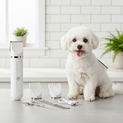 6-in-1 Rechargeable Pet Grooming Kit for Dogs & Cats – Cordless Hair Clipper, Steel Scissors, Comb & Shaver Set for Thick Coats, USB Charging