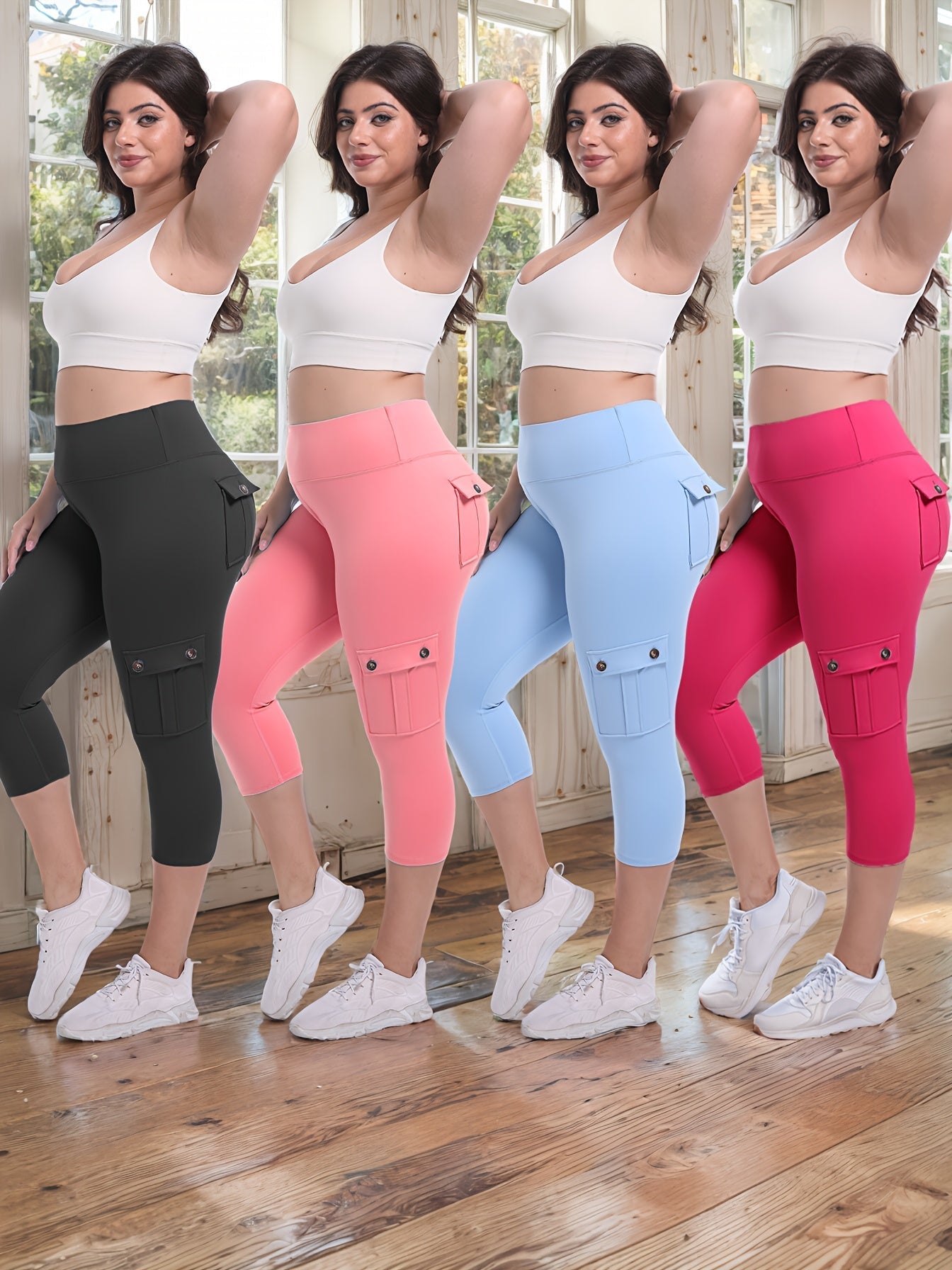 Women's High Waist Yoga Capri Pants 4-Pack 4-Way Stretch Butt Lifting Tummy Control 4 Pockets - Workout Running Sports Leggings S-XXL All Season