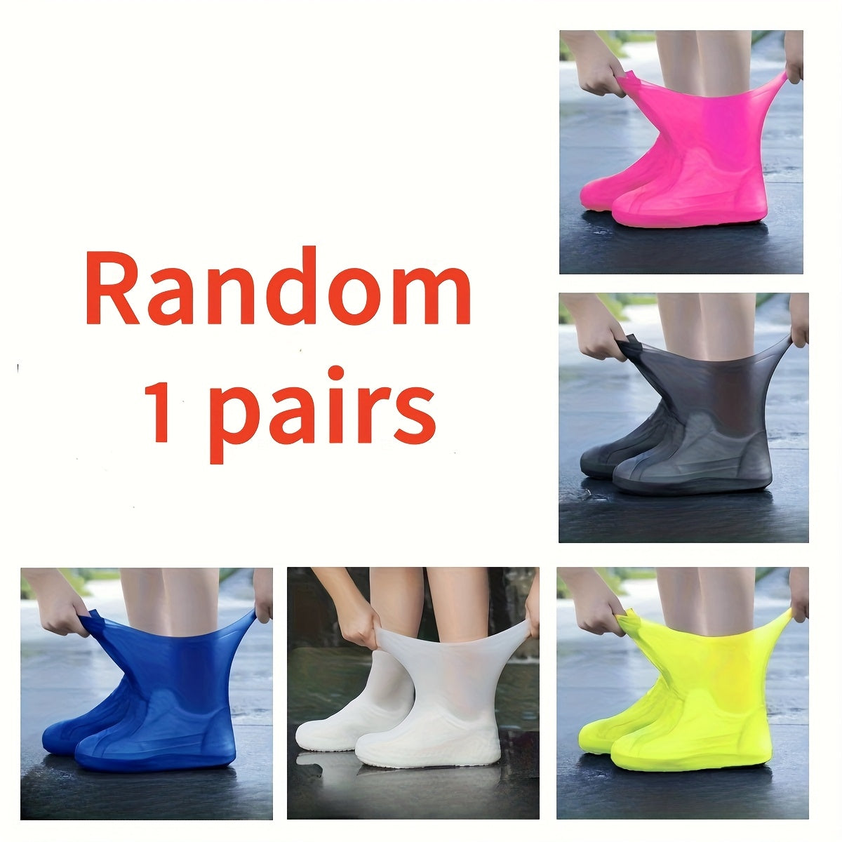 Reusable Latex Rain Boot Shoe Covers Waterproof Overshoes for Men Women & Kids – 5 Pairs Mixed Colors, One Size Fits All (EU 34-45), Durable Non-Slip Rain Protection for Outdoor Use