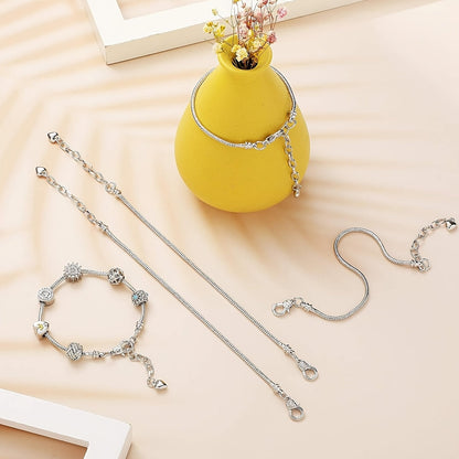 40pcs DIY Snake Chain Bracelet Making Kit – Adjustable Bead Pendant Bracelets with Heart Extension Chain, Bulk Jewelry Supplies for Crafting, Gifts, and Handmade Jewelry Projects