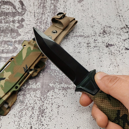Outdoor Fixed Blade Knife – Stainless Steel Straight Blade, Non-Slip Handle, K-Type Sheath, EDC Hunting Fishing Camping Survival Knife, Camouflage, Multi-Purpose Field Tool for Men