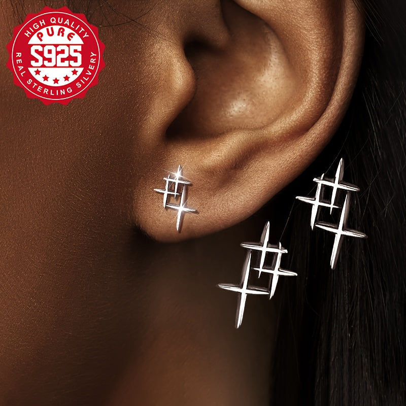 S925 Sterling Silver Minimalist Starburst Stud Earrings for Women – Elegant Sunburst Design, Versatile Everyday & Party Jewelry, All Year Round Style, Gift Bag Included