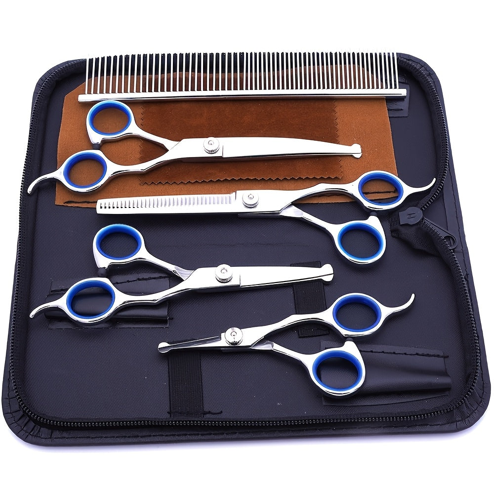 Professional Dog Grooming Scissors Set 6-in-1 – Titanium Coated 4CR Stainless Steel, Safety Round Tips, Left & Right Hand Universal, Heavy Duty Pet Grooming Shears for Dogs, Cats & All Animals