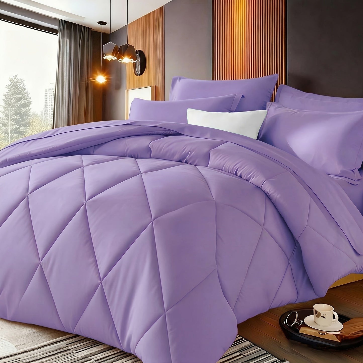 Quilted Comforter Set Twin Queen King Size – Soft Diamond Pattern Quilt with Pillowcases Ultra-Fine Fiber Fill Lightweight Breathable All-Season Bedding 2/3 Piece Multiple Colors