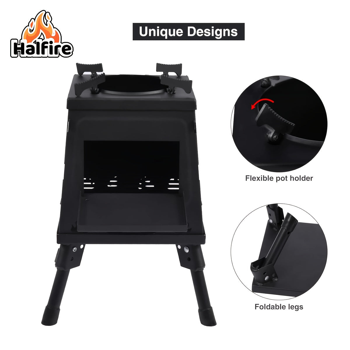 Portable Wood Burning Camp Stove – Heavy-Duty Iron Campfire Stove with Sturdy Legs & Air Vents, Firewood & Charcoal Compatible, No Electricity Needed, Outdoor Cooking for Hiking Backpacking BBQ Picnic Travel