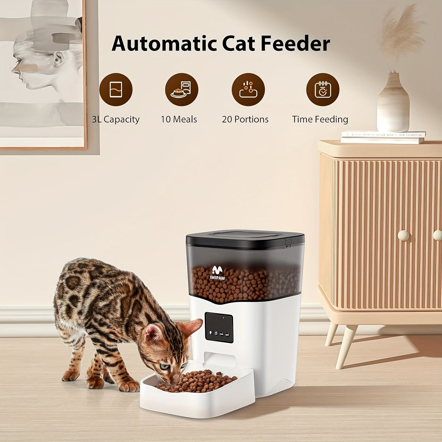 Smart WiFi Cat Feeder 3L Automatic Pet Food Dispenser with App Control – Up to 10 Meals Per Day, Camera & Voice Assistant Compatible, USB-Powered, Remote Monitoring for Cats & Dogs