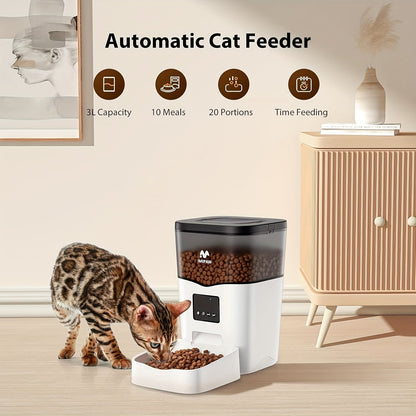 Smart WiFi Cat Feeder 3L Automatic Pet Food Dispenser with App Control – Up to 10 Meals Per Day, Camera & Voice Assistant Compatible, USB-Powered, Remote Monitoring for Cats & Dogs