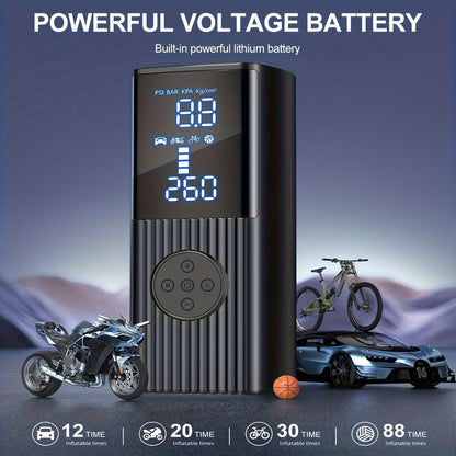 Portable Tire Inflator 210PSI Cordless with Digital Pressure Gauge, Rechargeable Battery & LED Light – Wireless Air Pump for Car, Motorcycle, Bicycle & Sports Balls – Velora