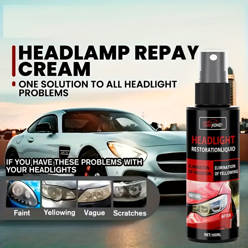 Headlight Restoration Kit – Anti-Yellowing & Oxidation Repair Solution with Protective Coating Spray, Restores Foggy, Hazy & Cloudy Headlights – Includes Sponge & Towel (3.38oz)