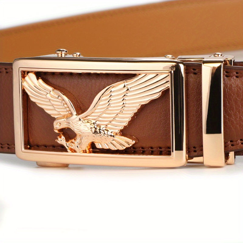 2pcs Men's Genuine Leather Belt Set with Automatic Ratchet Buckle – Adjustable Comfort Fit for 30"-44" Waist, Business & Casual Dress Belts in Black Light Brown & Black Dark Brown