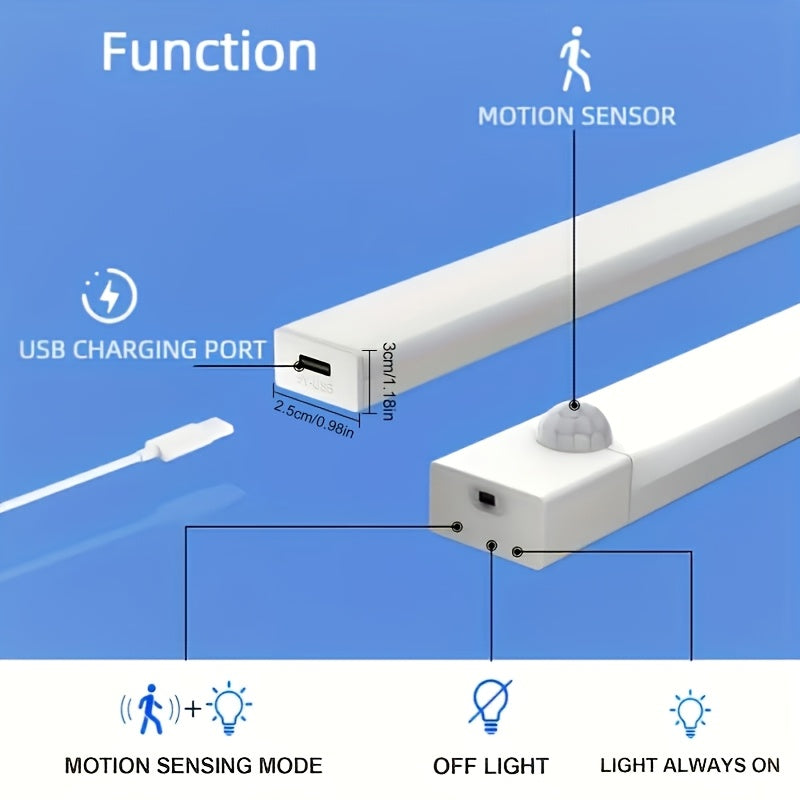 USB-C Rechargeable LED Motion Sensor Cabinet Lights 3 & 6 Pack – Wireless Magnetic Under Cabinet Night Light with 3 Modes for Kitchen, Closet, Stairs, Hallway & Bathroom, 10cm/20cm/30cm