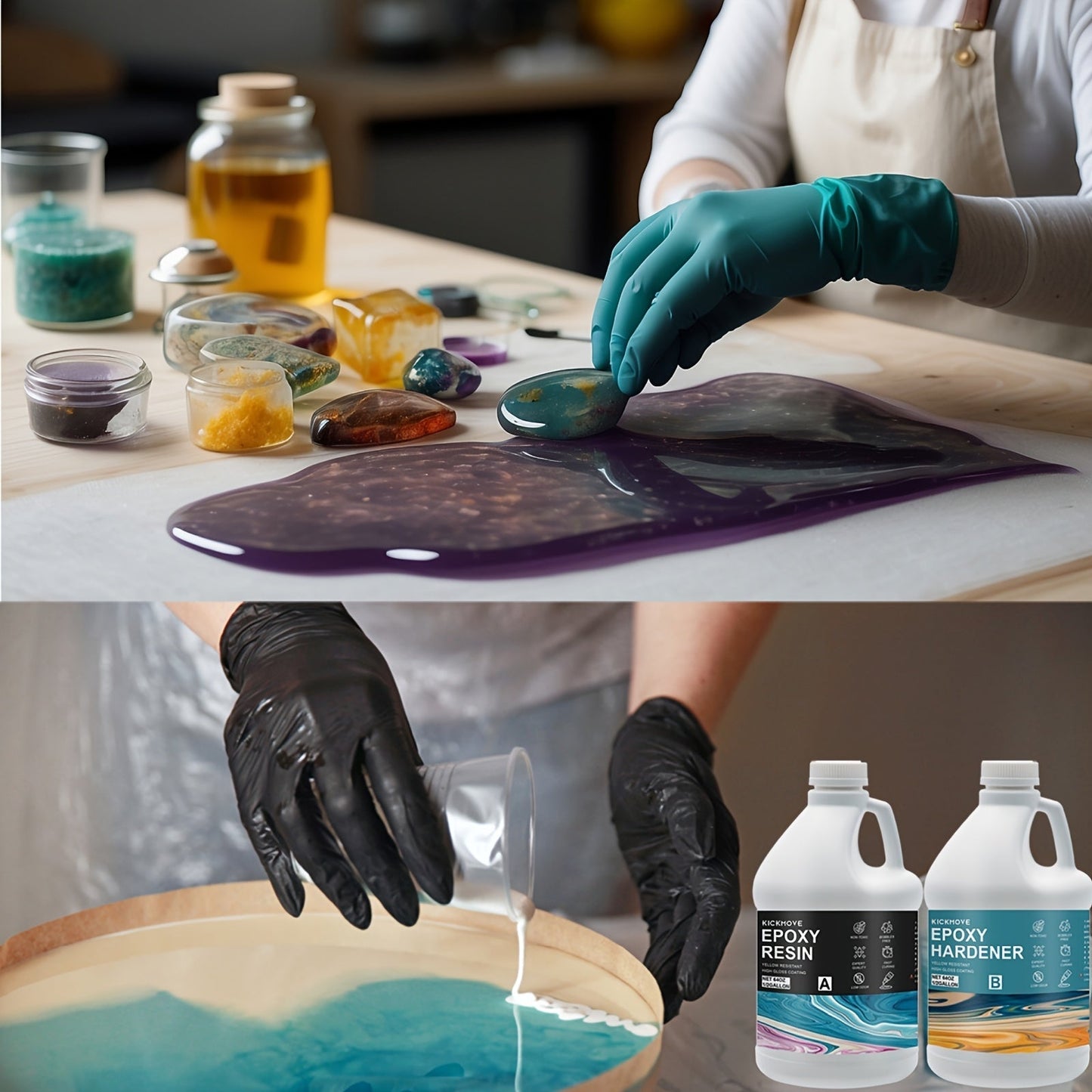 Clear Epoxy Resin Kit 2 Part High Gloss Casting Coating Countertop Table Top Resin Art DIY Jewelry Handcraft with Pumps 16oz to 2 Gallon