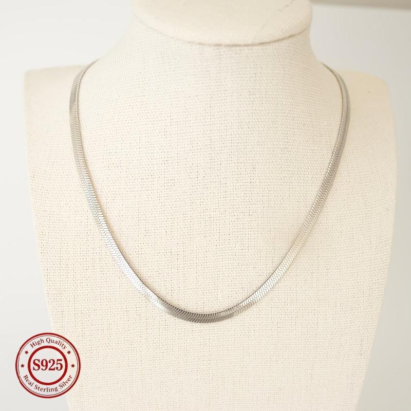 925 Sterling Silver Flat Snake Chain Necklace Unisex Minimalist 2D Clavicle Chain Hypoallergenic Trendy Cool Jewelry for Women Men All Seasons Daily Wear 18-24 Inch