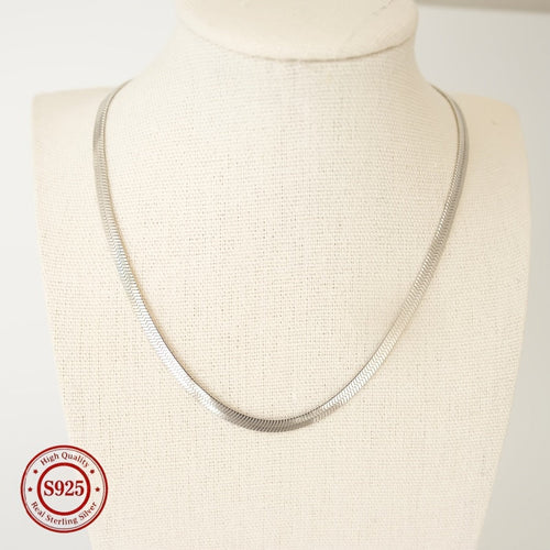 925 Sterling Silver Flat Snake Chain Necklace Unisex Minimalist 2D Clavicle Chain Hypoallergenic Trendy Cool Jewelry for Women Men All Seasons Daily Wear 18-24 Inch