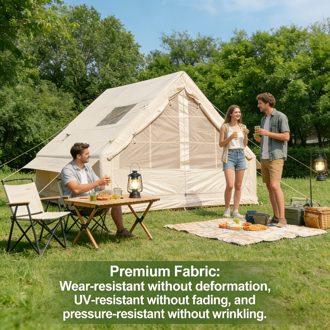 Inflatable Camping Tent 4-6 Person – 4-Season Luxury Air Tent with Manual Pump Easy Setup Windproof Glamping House for Family Outdoor Camping