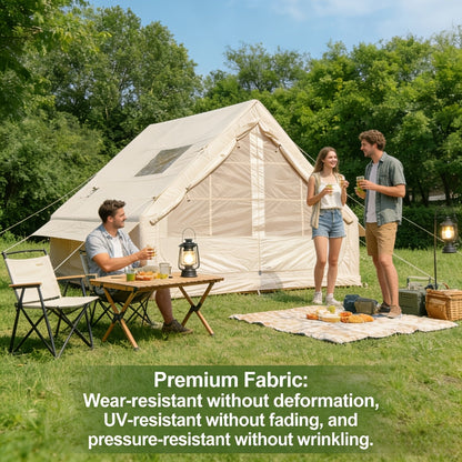 Inflatable Camping Tent 4-6 Person – 4-Season Luxury Air Tent with Manual Pump Easy Setup Windproof Glamping House for Family Outdoor Camping