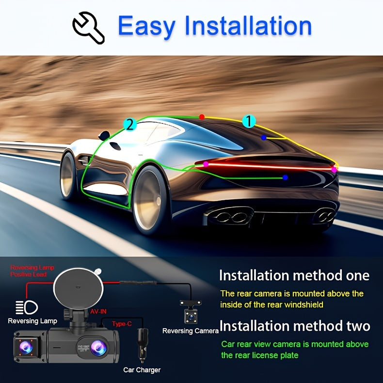 WiFi Dash Camera 2/3 Lens 170° Wide Angle Night Vision Loop Recording G-Sensor 2.0" IPS Screen with 32GB Memory Card - Front Rear Car Camera