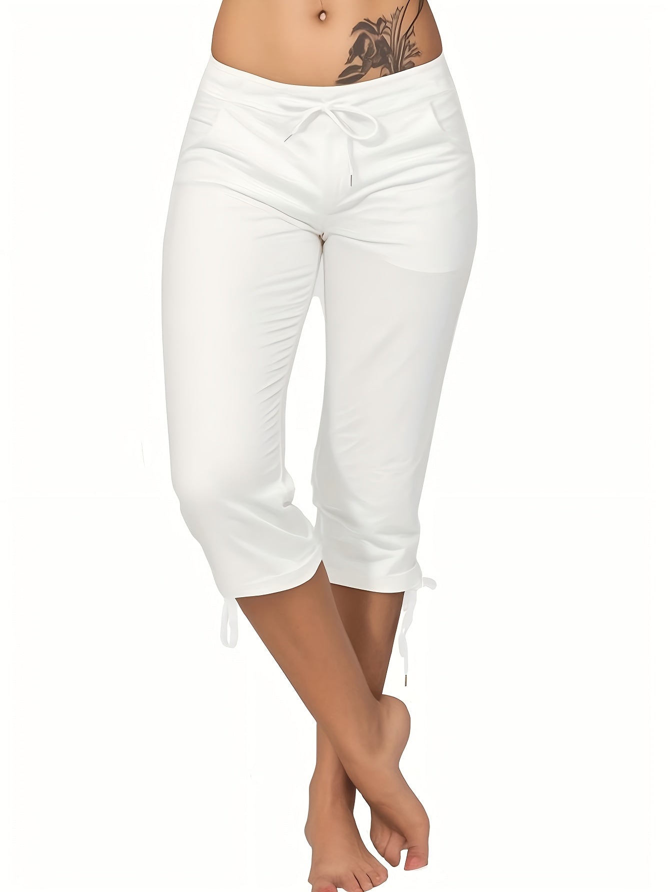 Women's Lightweight Cropped Trousers 4-Pack – Drawstring Waist Loose Fit Capri Pants, Casual Breathable Summer Bottoms for Women, Sizes S-XXL, Multiple Color Sets