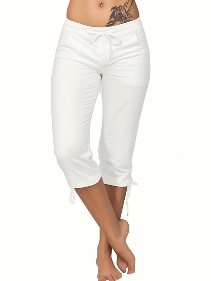 Women's Lightweight Cropped Trousers 4-Pack – Drawstring Waist Loose Fit Capri Pants, Casual Breathable Summer Bottoms for Women, Sizes S-XXL, Multiple Color Sets
