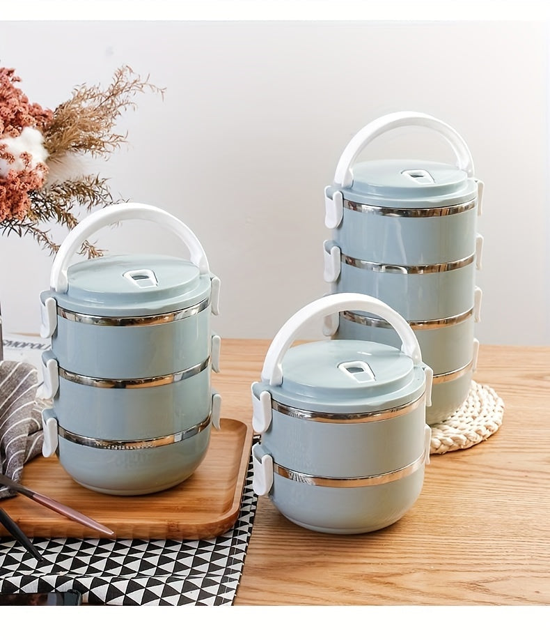 Stainless Steel Insulated Lunch Box Set 2/3/4 Layer – Stackable Bento Box with Lid, 47oz Leakproof Cylindrical Food Container for Office, School, Camping, Picnic & Outdoor Use