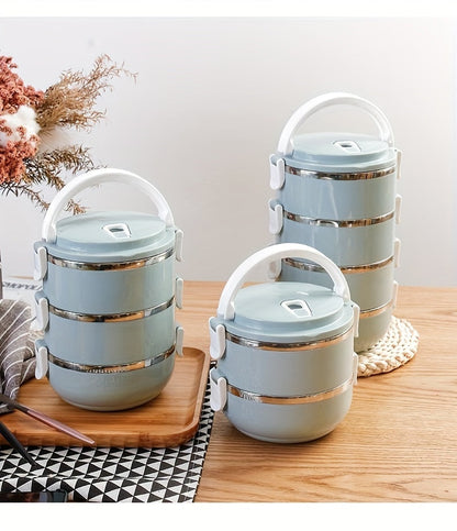 Stainless Steel Insulated Lunch Box Set 2/3/4 Layer – Stackable Bento Box with Lid, 47oz Leakproof Cylindrical Food Container for Office, School, Camping, Picnic & Outdoor Use