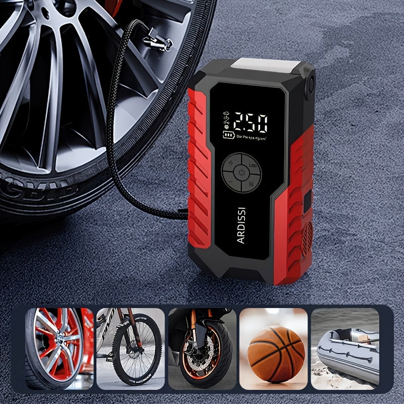 Portable Car Jump Starter 7-in-1 10000mAh 5000A Peak – 150PSI Digital Tire Inflator, LED Emergency Light & USB Charging for 12V Gas & Diesel Trucks SUVs Motorcycles – Holiday Gift for Men
