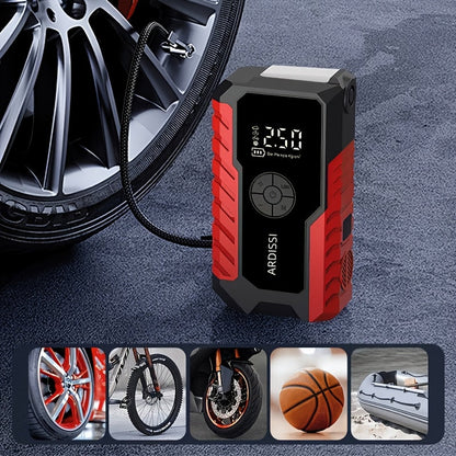 Portable Car Jump Starter 7-in-1 10000mAh 5000A Peak – 150PSI Digital Tire Inflator, LED Emergency Light & USB Charging for 12V Gas & Diesel Trucks SUVs Motorcycles – Holiday Gift for Men