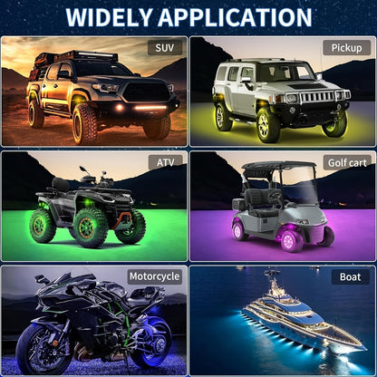 RGB LED Rock Light Kit for Trucks & Off-Road Vehicles - Sound Activated APP & Remote Dual Control, Multi-Color Underglow Chassis Neon Lights for Pickup Trucks, SUVs & 4x4, 4/6/8/10 Pod Options