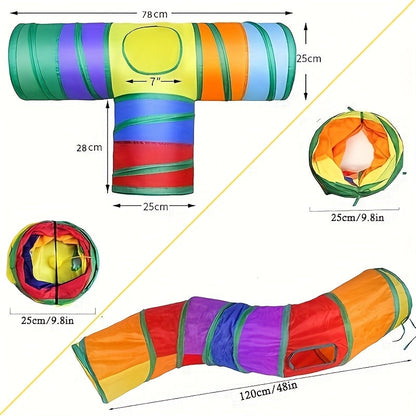 Collapsible Cat Tunnel with Ball & Peek Holes – 3-Way S-Shaped Foldable & Connectable Rainbow Tube Toy for Indoor Cats & Kittens, Customizable Play Layout