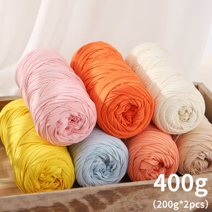T-Shirt Fabric Yarn 400g (2 x 200g) Chunky Cotton Blend in 49 Colors – Soft Thick Yarn for Crochet Baskets, Bags, Rugs, Macrame & Knitting Projects – Beginner-Friendly Craft Yarn
