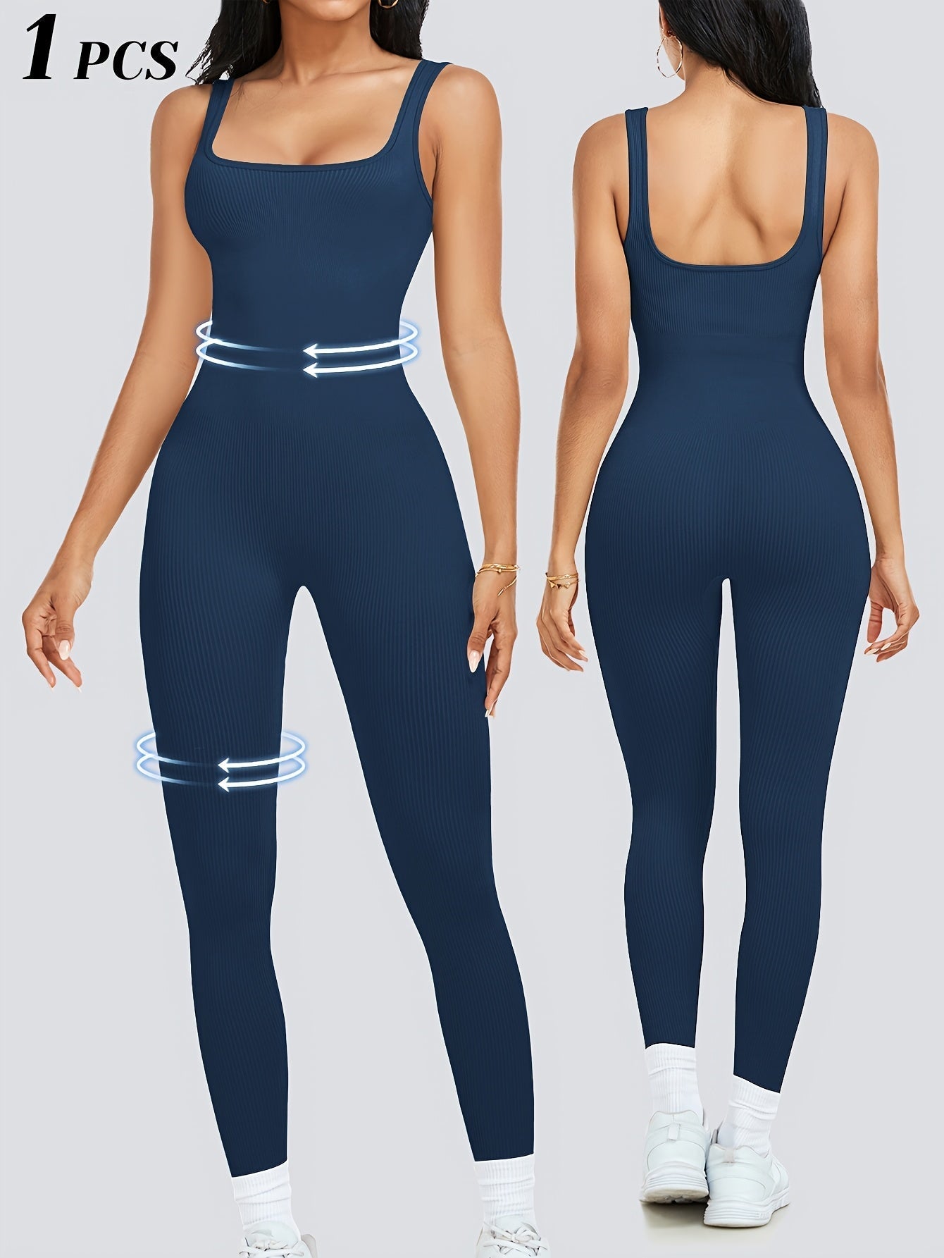 Women's Sleeveless Square Collar Jumpsuit – 90% Nylon Stretch Fabric, Thick & Opaque Active Wear for Yoga, Pilates, Running, Fitness & Everyday Events, Sizes S-XL, Multiple Colors